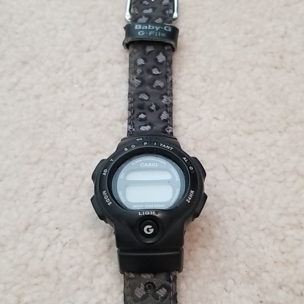 Casio black Baby G watch - leopard print strap